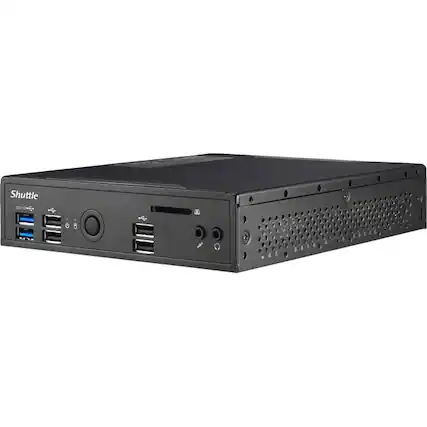 Front. Shuttle - Shuttle XPC slim DS20U Barebone System - Slim PC - Socket BGA-1528 - 1 x Processor Support - Celeron 5205U 1.90 GHz - Black.