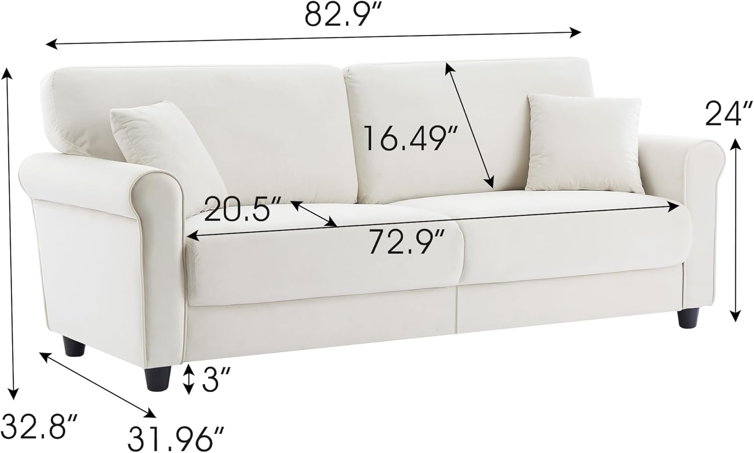 82.9"  
72.9"  
31.96"  
32.8"  
20.5"  
16.49"  
24"  
3"