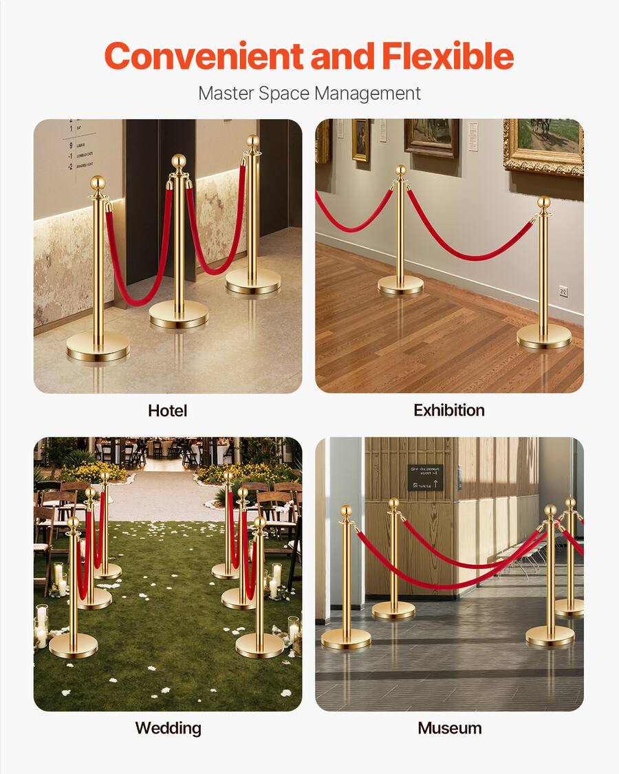Led Velvet Ropes VEVOR Stanchions and Velvet Ropes 6Pcs, Hollow Base with Stainless ...