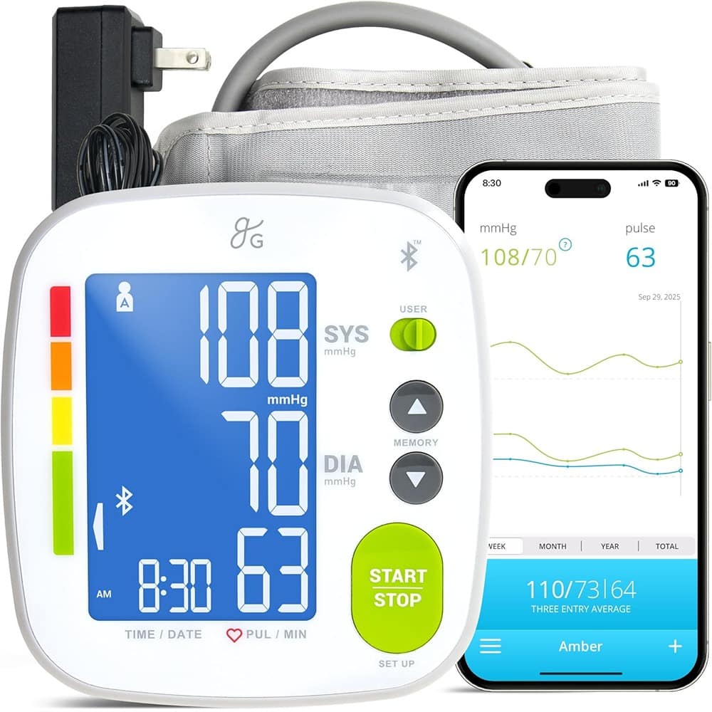 RTMB - Bluetooth Upper Arm Blood Pressure Monitor with Adjustable Cuff (8.7–16.5"), White - Size: Regular Cuff
