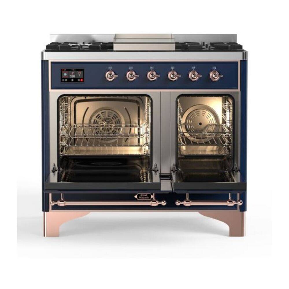 Alt View 2. ILVE - ILVE Majestic II Series 40 in. Dual Fuel Range with 6 Sealed Burners + Griddle (Natural Gas, Copper Trim) - Midnight Blue.