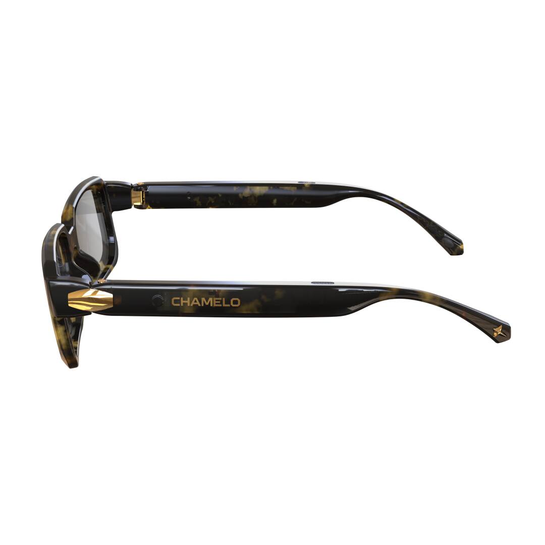 Left. Chamelo - Infinity Audio Sunglasses with Instant Adjustable Tint - Tortoise.