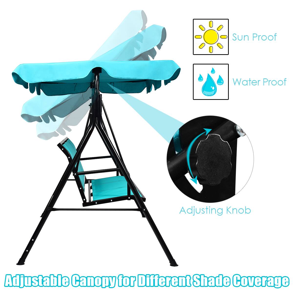 Sun Proof  
Water Proof  
Adjusting Knob  
Adjustable Canopy for Different Shade Coverage