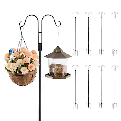 Front. VEVOR - Double Shepherds Hooks for Outdoor, 8 Pack 76 Inch Heavy Duty Bird Feeder Pole, 3/4 Inch Thick Garden Hooks - Black.