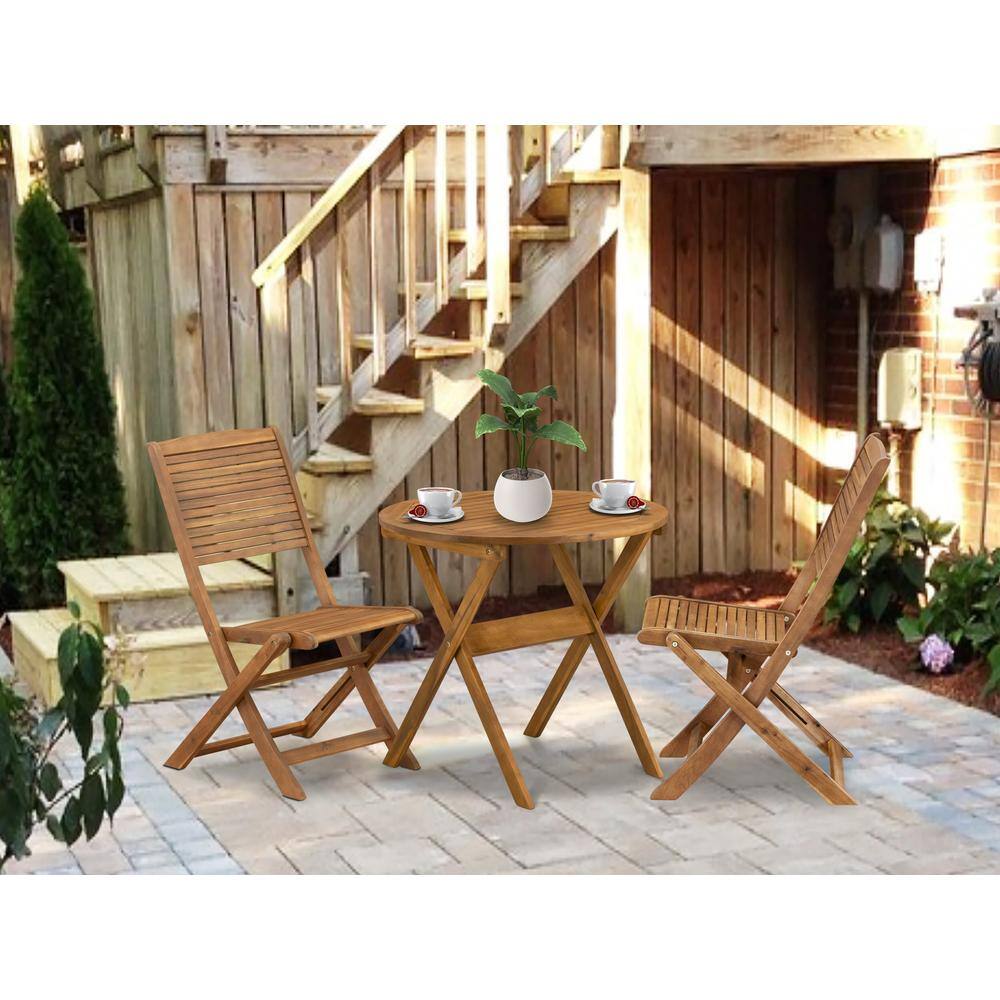 Alt View 2. East West Furniture - 3 Piece Outdoor Bistro Set Consist of a Round Acacia Coffee Table - Brown.