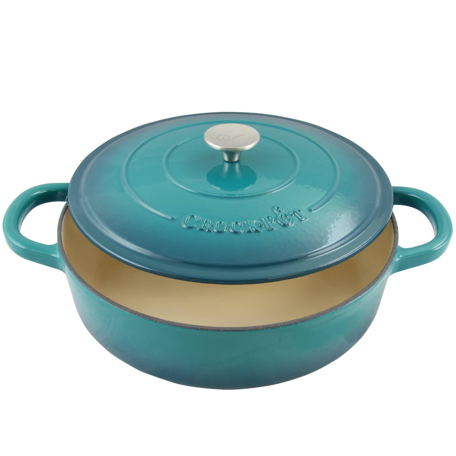 Alt View 4. Crock-Pot - Crock Pot Artisan Enameled Cast Iron 5 Quart Round Braiser Pan with Self Basting Lid in Teal Ombre - Teal Ombre.