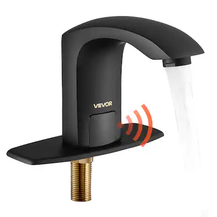Front. VEVOR - Touchless Bathroom Sink Faucet, Automatic Motion Sensor Restroom Toilet Faucet with Hole Cover Plate, Battery Operated - Matte Black.