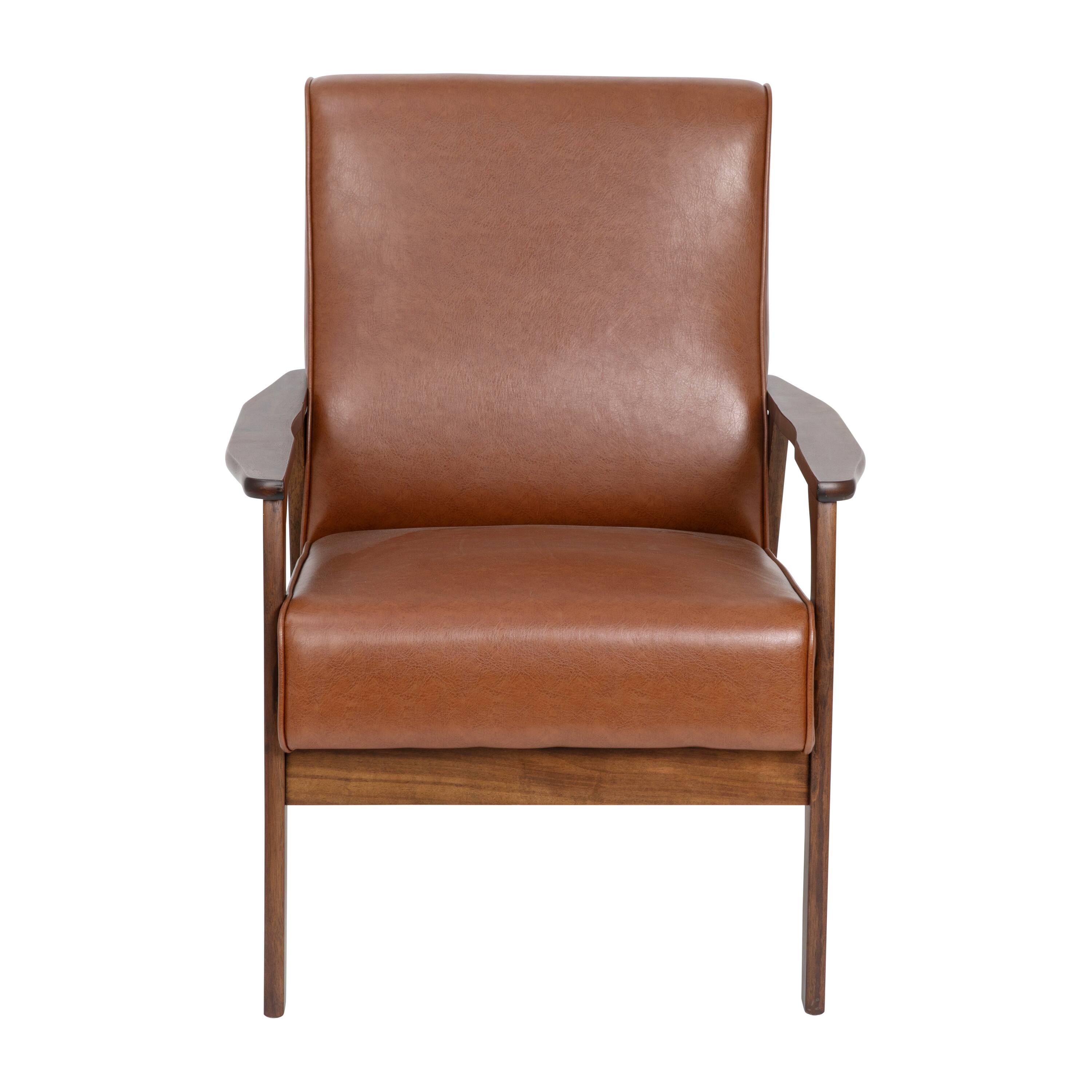Alt View 9. Emma + Oliver - Langmore Upholstered Mid-Century Modern Arm Chair with Wood Frame - Cognac Faux Leather.