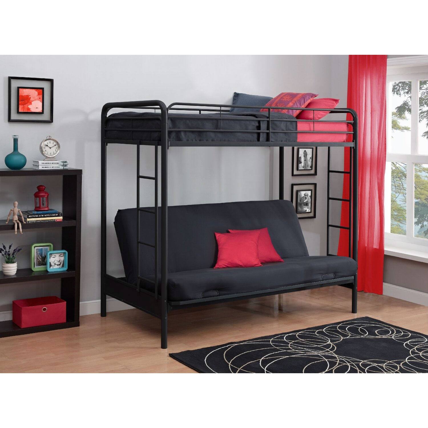 Back. Hivvago - Hivvago Twin over Full Futon Bunk Bed Sleeper Sofa in Metal - Black.