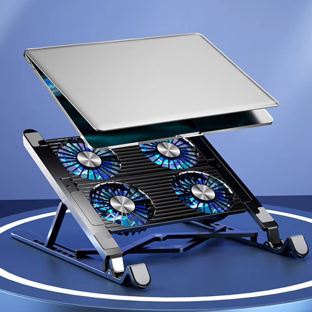 Back. Luckbyte - RGB Laptop Cooling Pad with 4 Silent Fans, 7-Level Height Adjustable Gaming Notebook Stand for 11-17.3" Laptops.