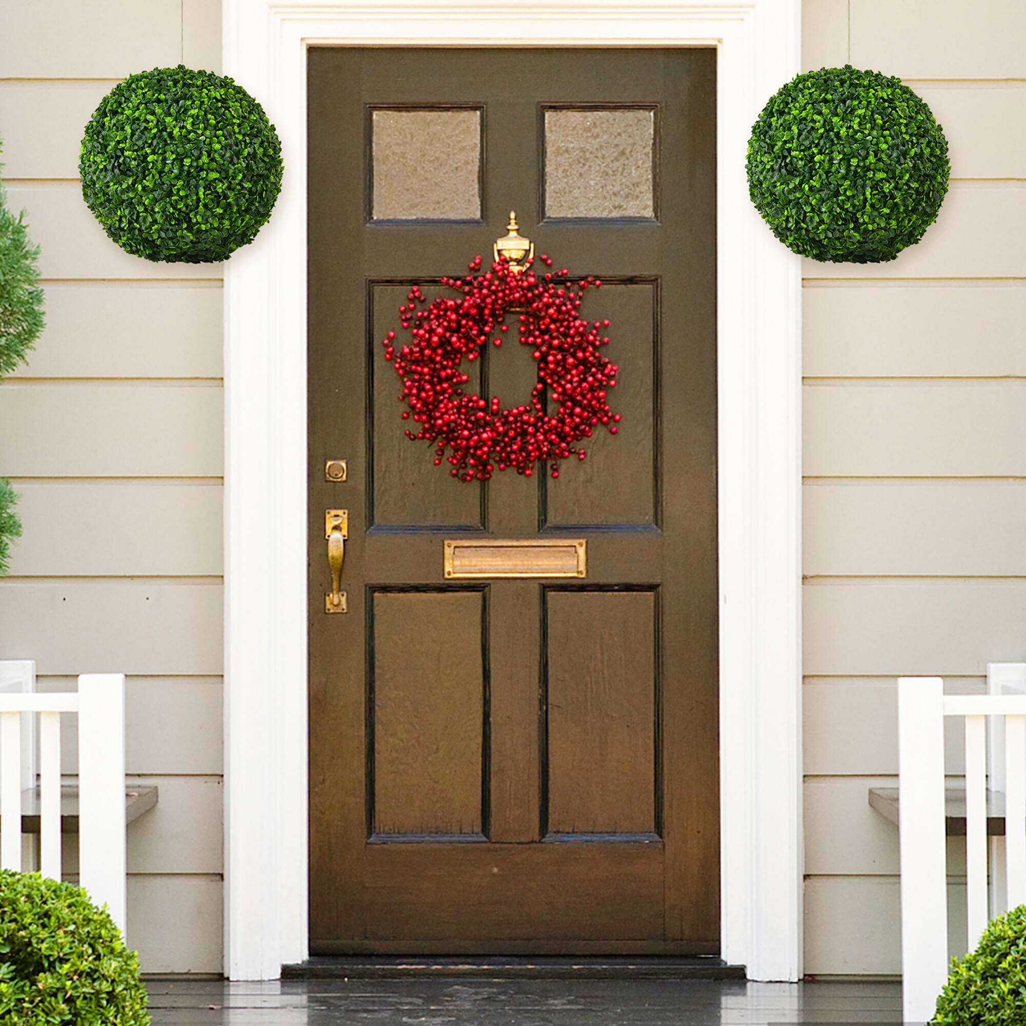 Alt View 3. Costway - Costway 2 PCS 15.7" Artificial Boxwood Topiary Balls UV Protected Indoor Outdoor - Green.