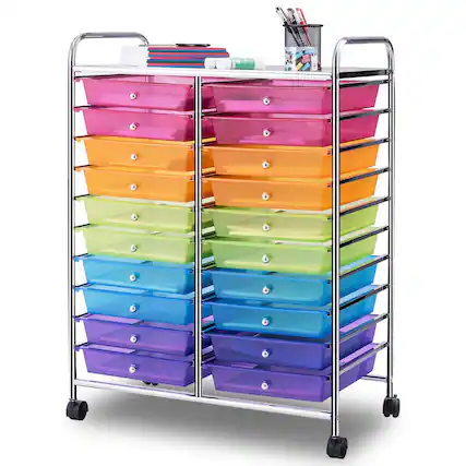 Front. Gymax - Gymax Office Rolling Cart 20 Storage Drawers Scrapbook Paper Studio Organizer Mutlicolor - Red, Orange, Green, Blue and Violet.