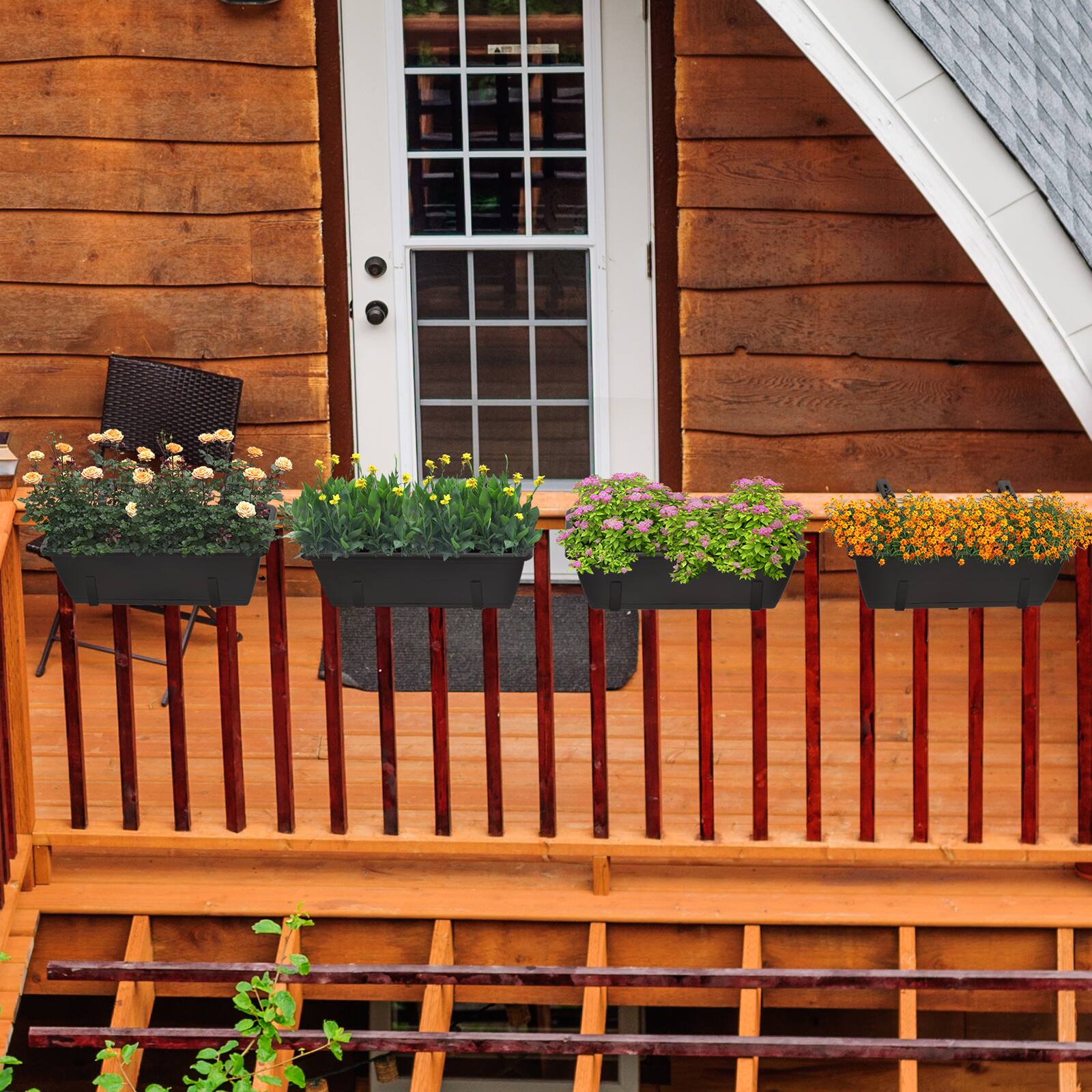 Alt View 1. Oumilen - 4-Pack Black Window Box Planters with Adjustable Black Railing Mount Brackets.