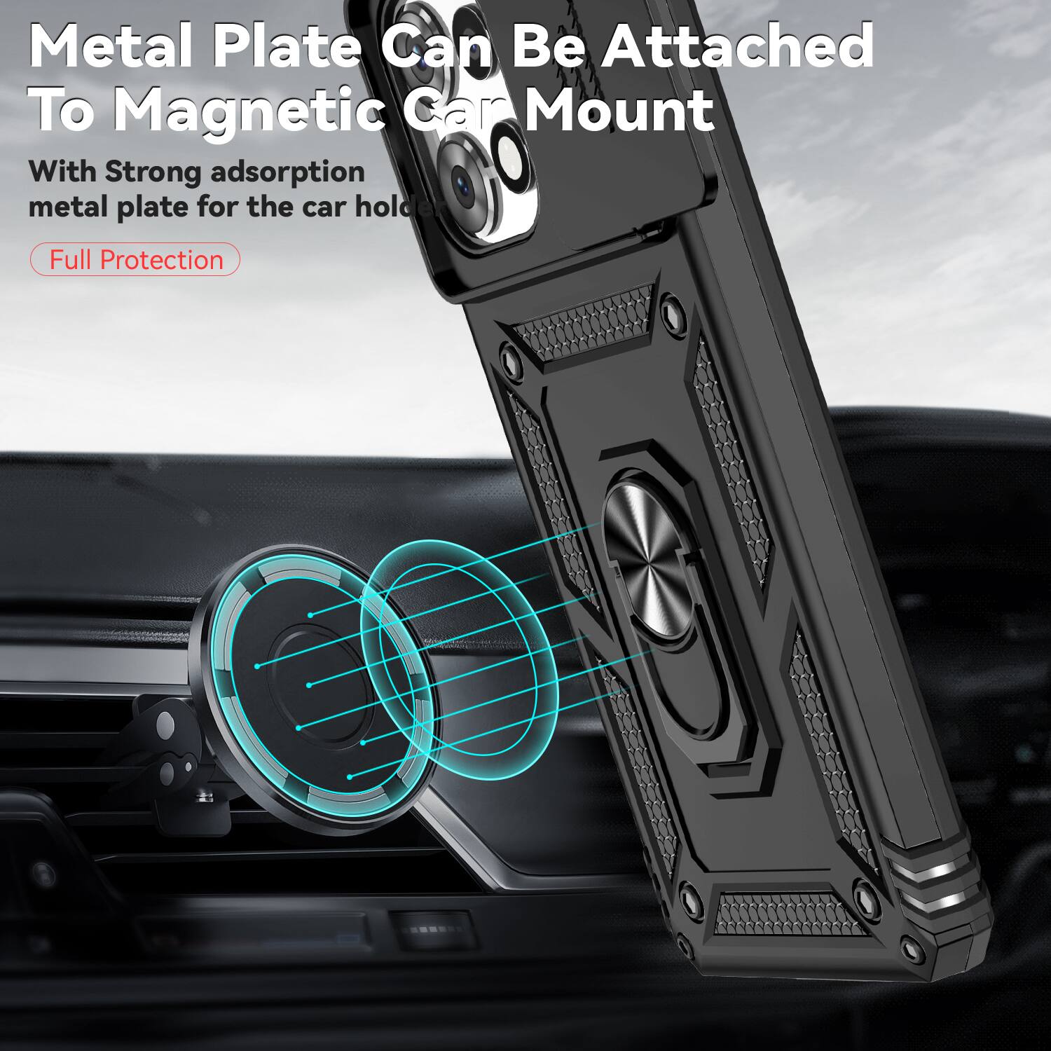 Metal Plate Can Be Attached To Magnetic Car Mount

With Strong adsorption metal plate for the car hold

Full Protection