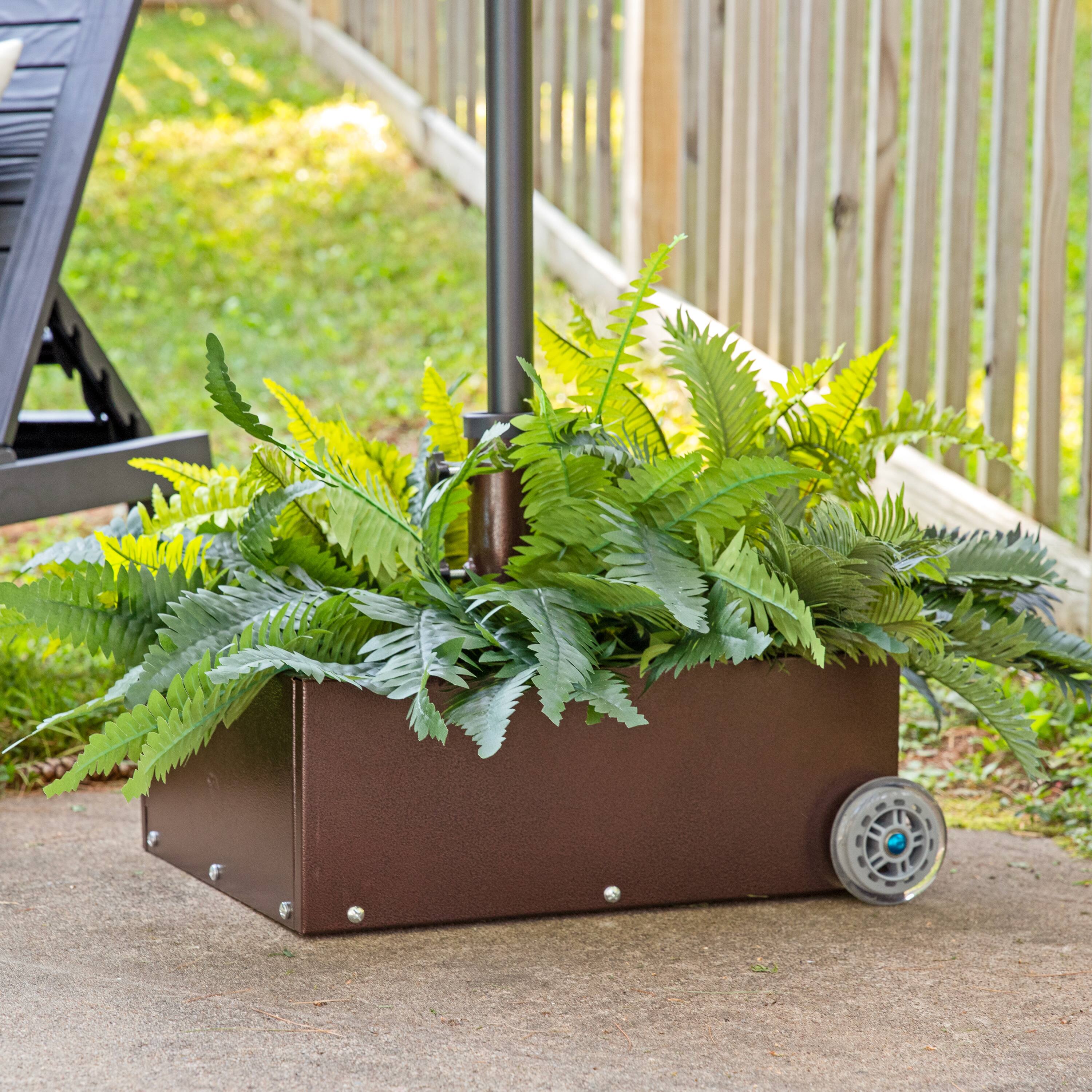 Alt View 1. Sunnydaze - Outdoor Umbrella Base with Fillable Planter and Wheels - Bronze.