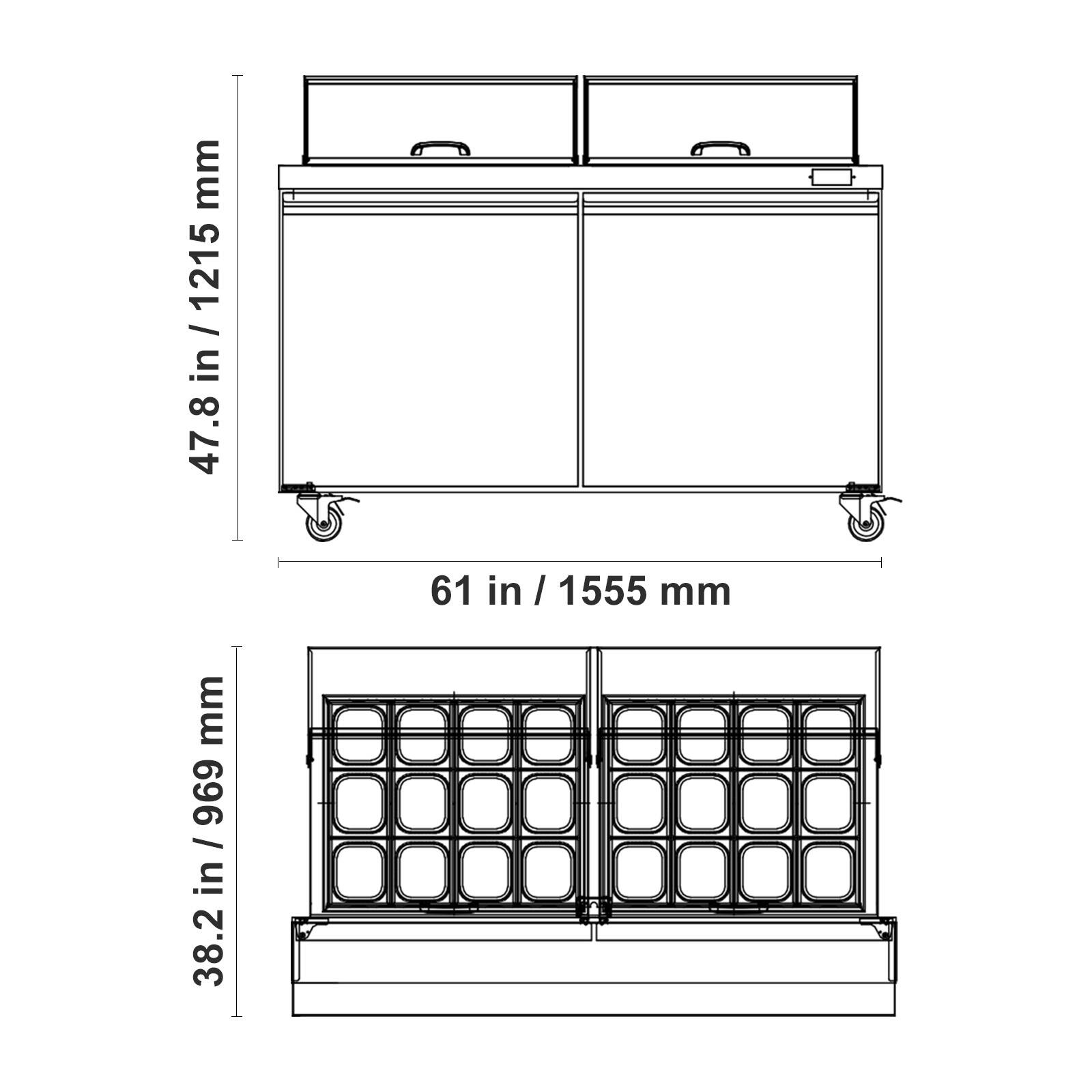 47.8 in / 1215 mm  
61 in / 1555 mm  
38.2 in / 969 mm
