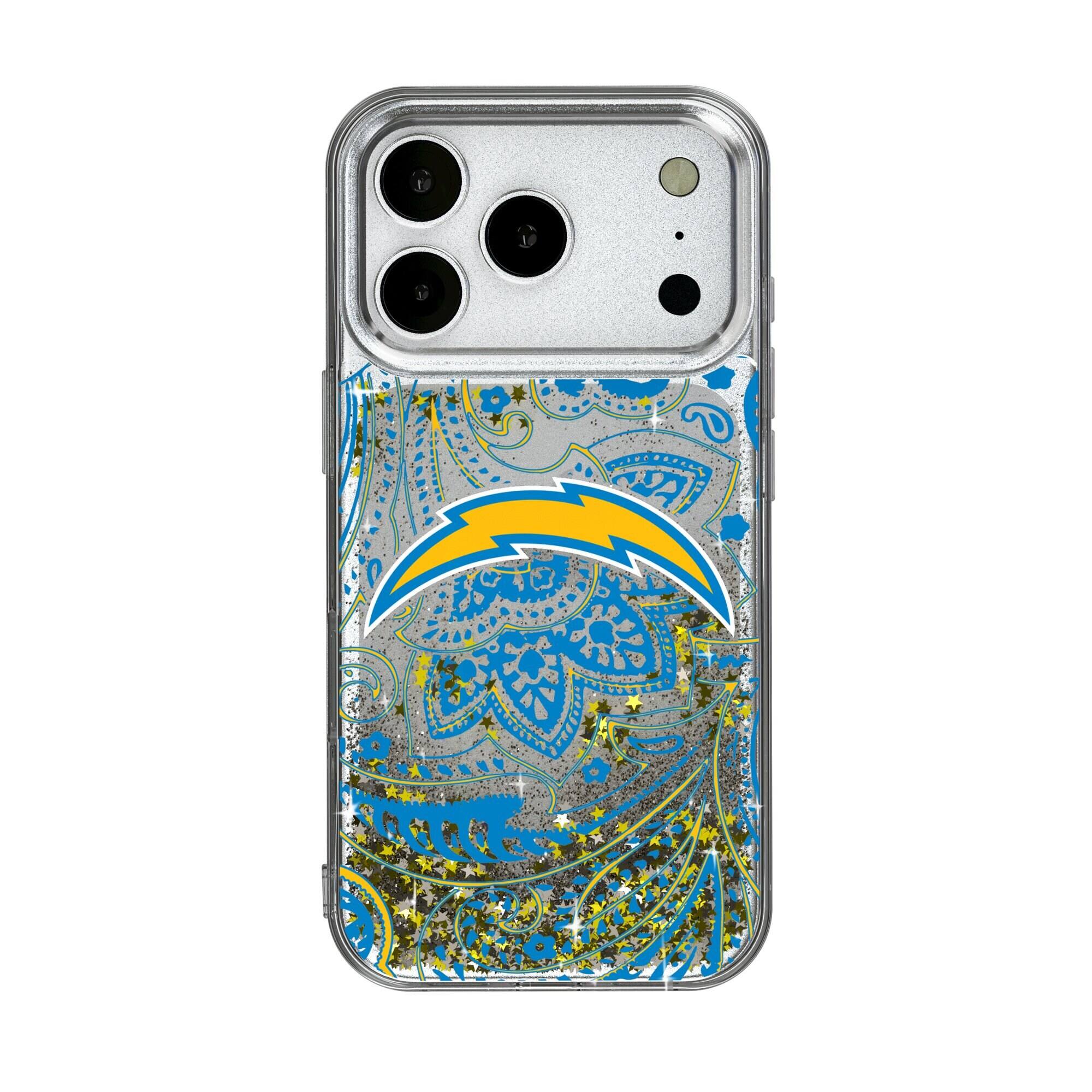 Front. Keyscaper - Los Angeles Chargers iPhone Paisley Design Glitter Case - 16 Pro Max - Multicolor.
