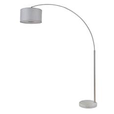 Front. FC Design - FC Design Modern 81" Tall Standing Adjustable Arched Floor Lamp with Drum Shade and Marble Base - Grey - Grey.