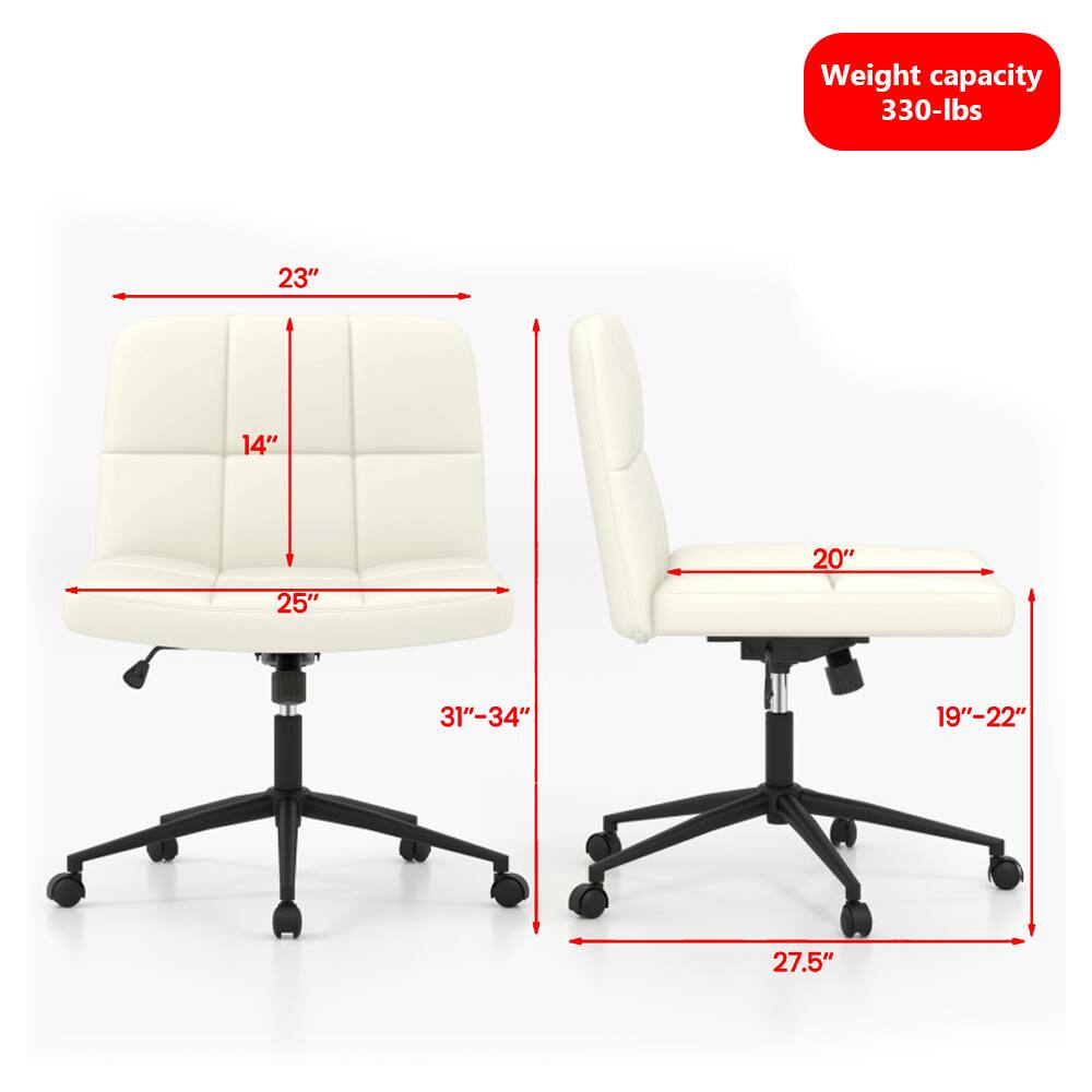Weight capacity: 330-lbs

Dimensions:
- Width: 23"
- Depth: 25"
- Height: 31"-34"
- Seat Height: 19"-22"
- Seat Depth: 20"
- Armrest Height: 14"
- Overall Width: 27.5"