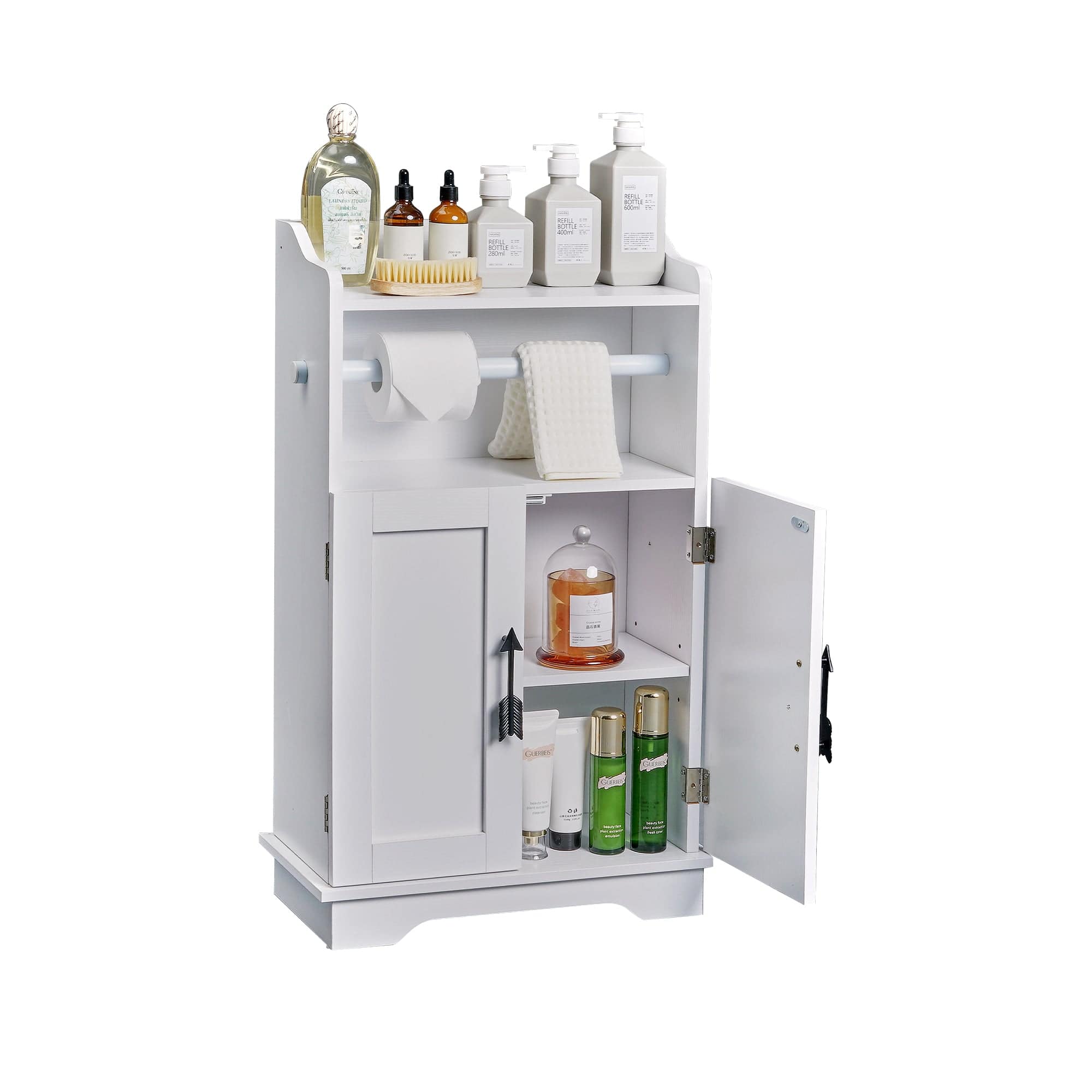 Vecelo - Bathroom Storage Cabinet with Toilet Paper Holder, Waterproof Narrow Organizer with Adjustable Shelf for Small Spaces - Modern