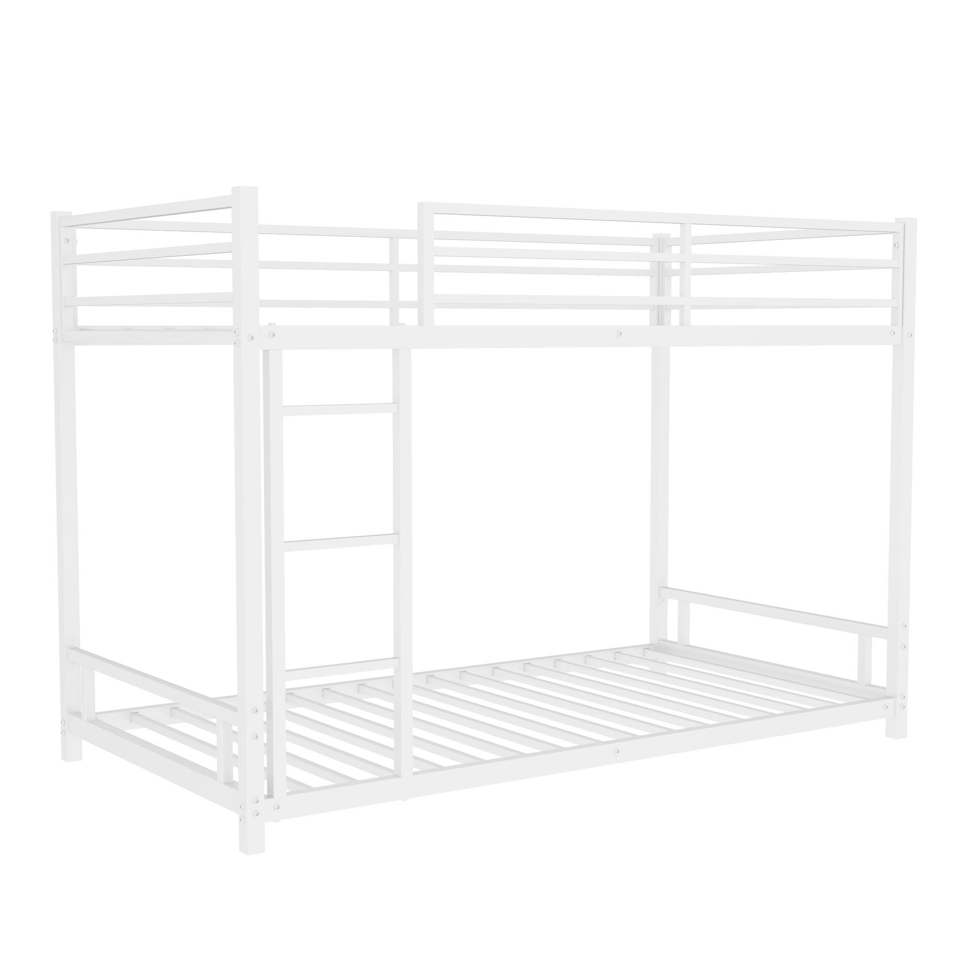 Alt View 4. GOODSILO - Sturdy Twin over Twin Metal Bunk Bed with Safety Guardrail and Convertible Design for Space-Saving Bedroom Solutions - White.