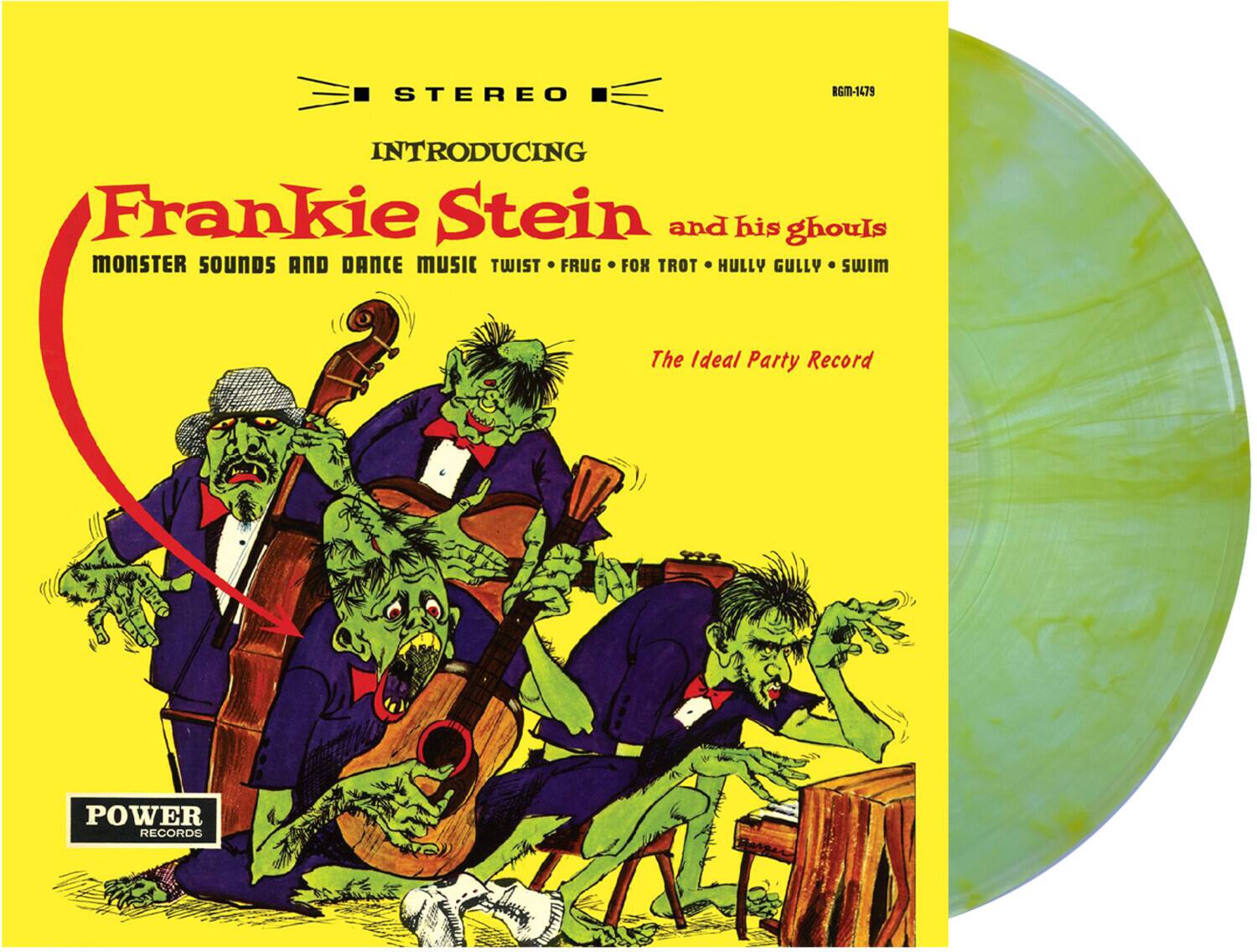 STEREO  
RGM-1479  

INTRODUCING  
Frankie Stein and his ghouls  

MONSTER SOUNDS AND DANCE MUSIC  
TWIST • FRUG • FOK TROT • HULLY GULLY • SWIM  

The Ideal Party Record  

POWER RECORDS
