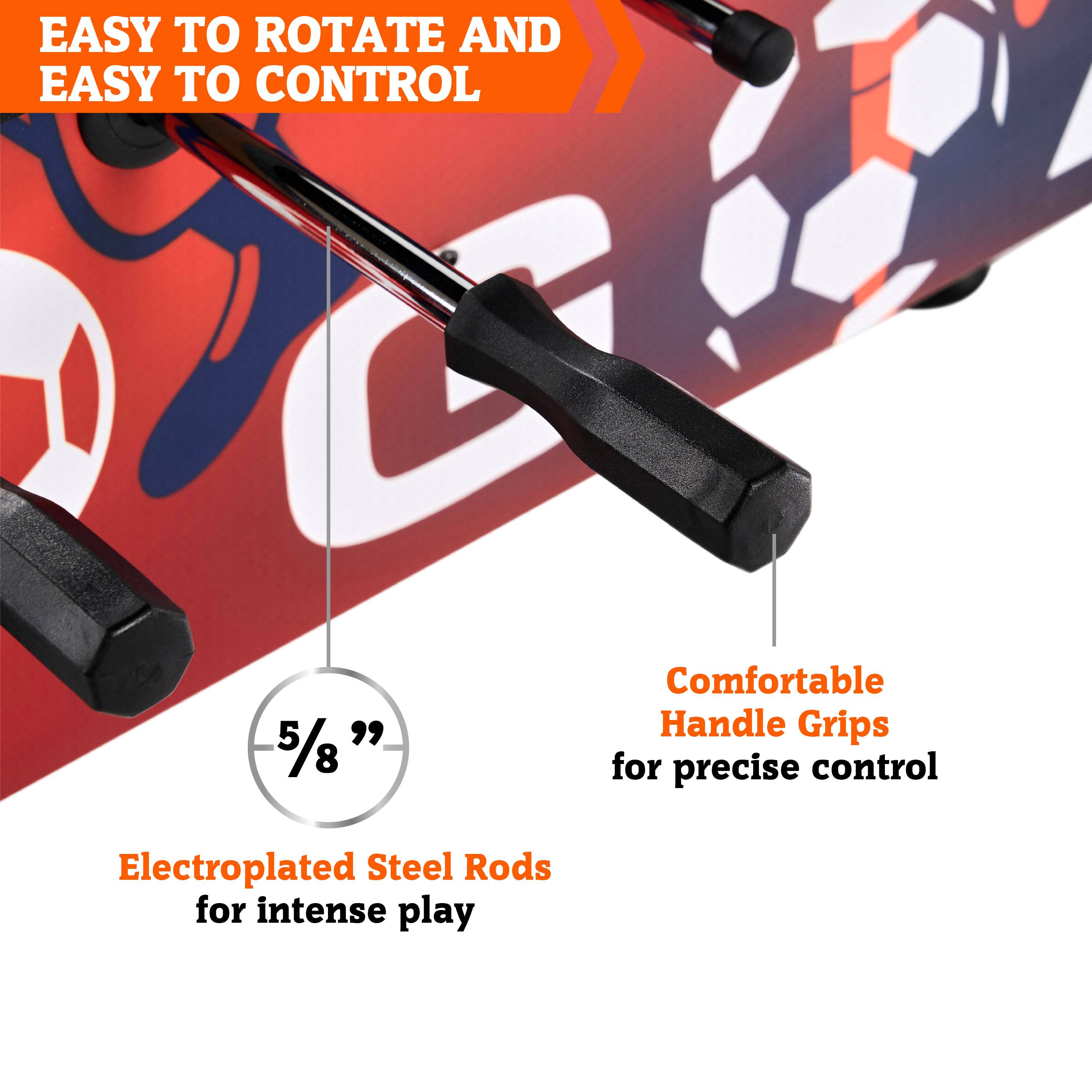 "Easy to Rotate and Easy to Control" "5/8" Comfortable Handle Grips for precise control "Electroplated Steel Rods for intense play".