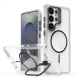 Dteck - For Samsung Galaxy S26 Ultra Magnetic Case Shockproof Kickstand Rugged PC Clear Cover Wireless Charging - Black