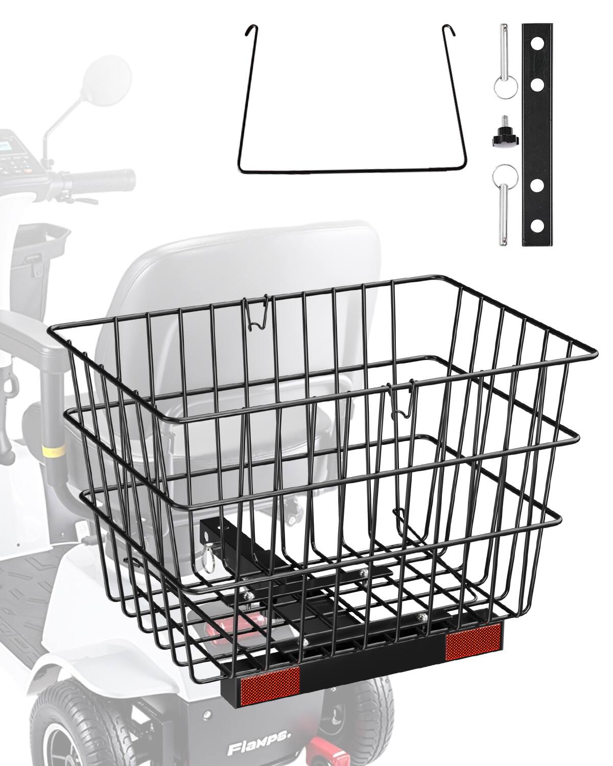 Front. VEVOR - Scooter Rear Basket, Heavy Duty Metal Wire Basket with Handle, Spacious Cargo Basket, Works with 1-inch Receiver - Black.