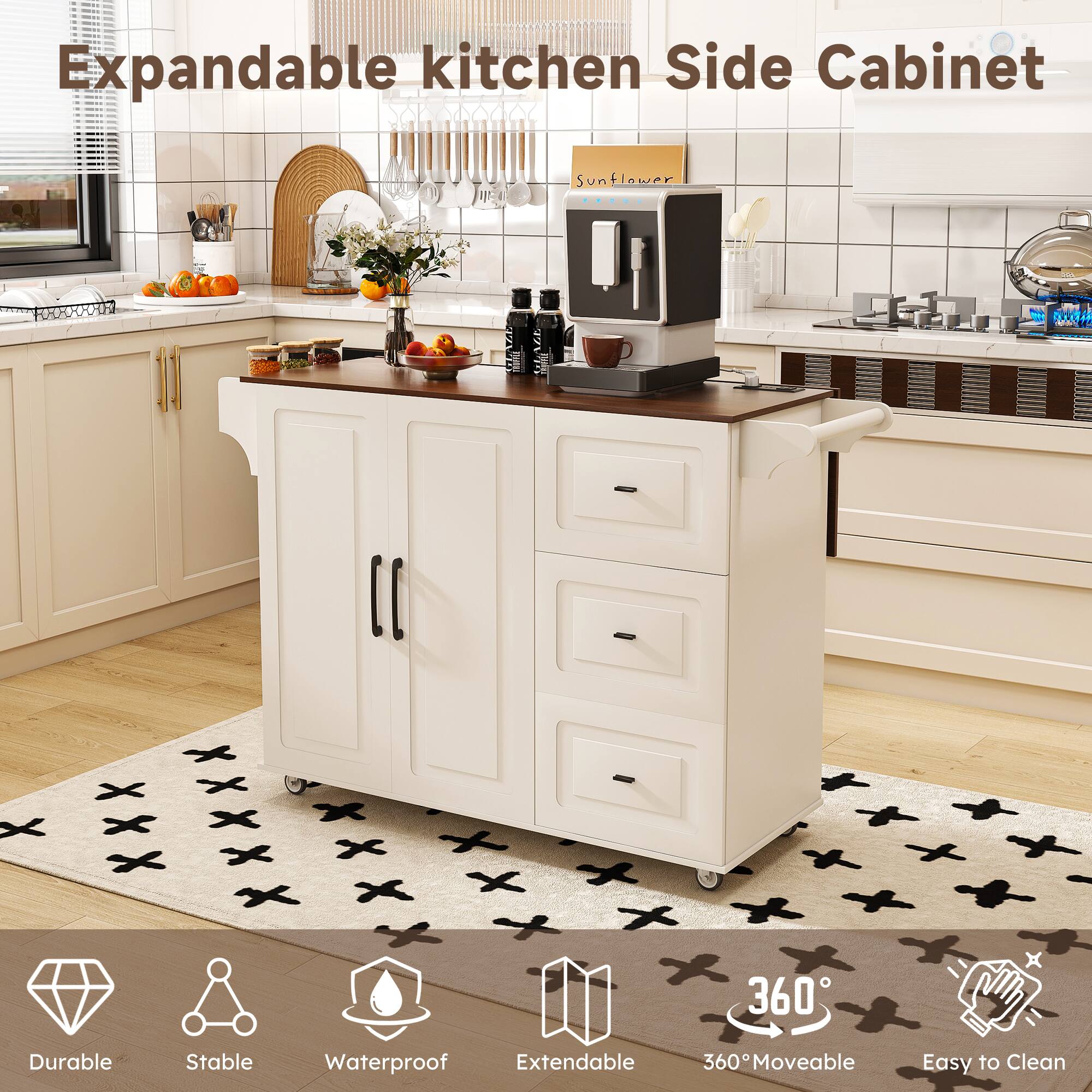 Expandable kitchen Side Cabinet

Sunflower

- Durable
- Stable
- Waterproof
- Extendable
- 360° Movable
- Easy to Clean