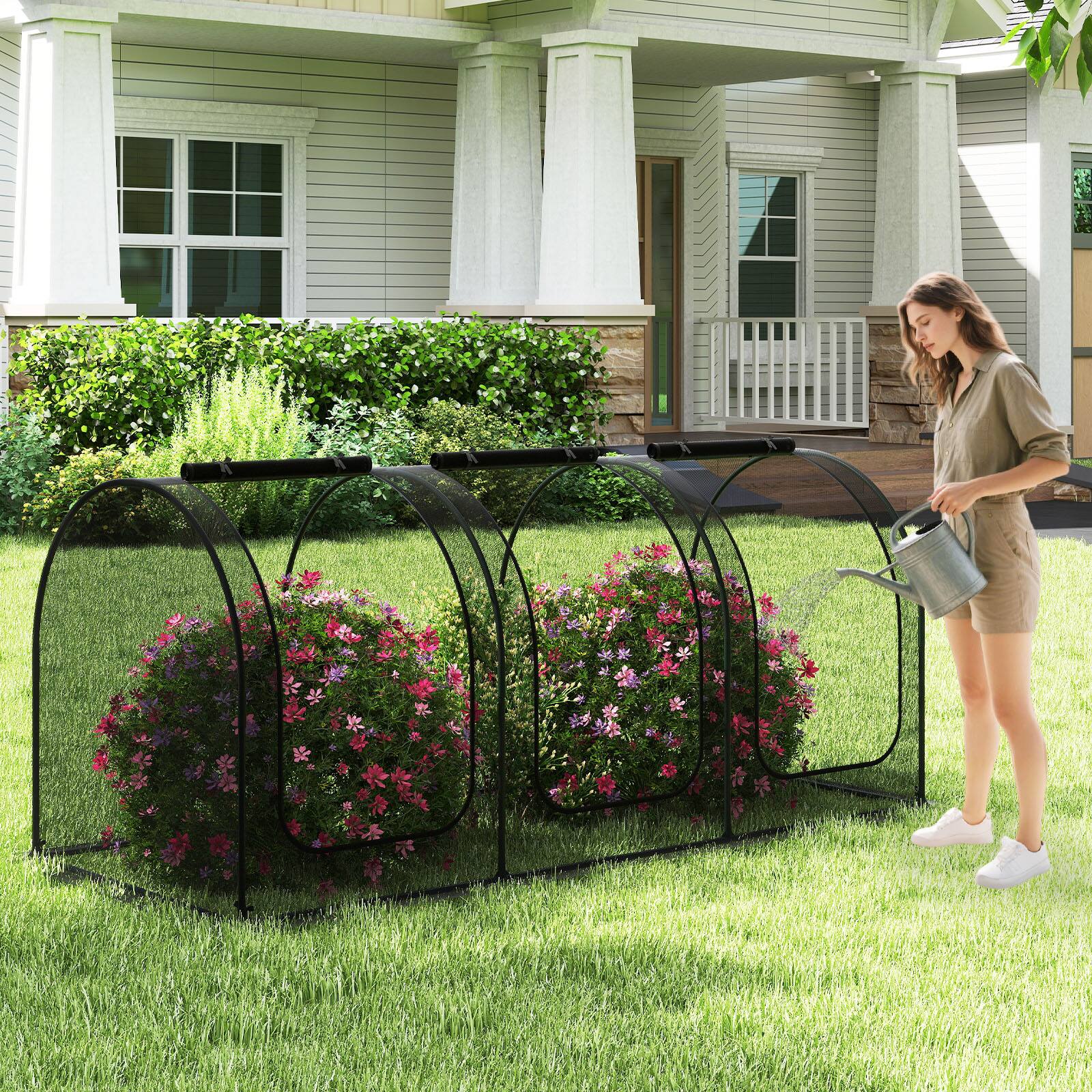 Alt View 1. Gymax - Gymax 108 x 48 x 47in Portable Crop Cage w/3 Roll-Up Zippered Doors 4 Ground Stakes - Black.