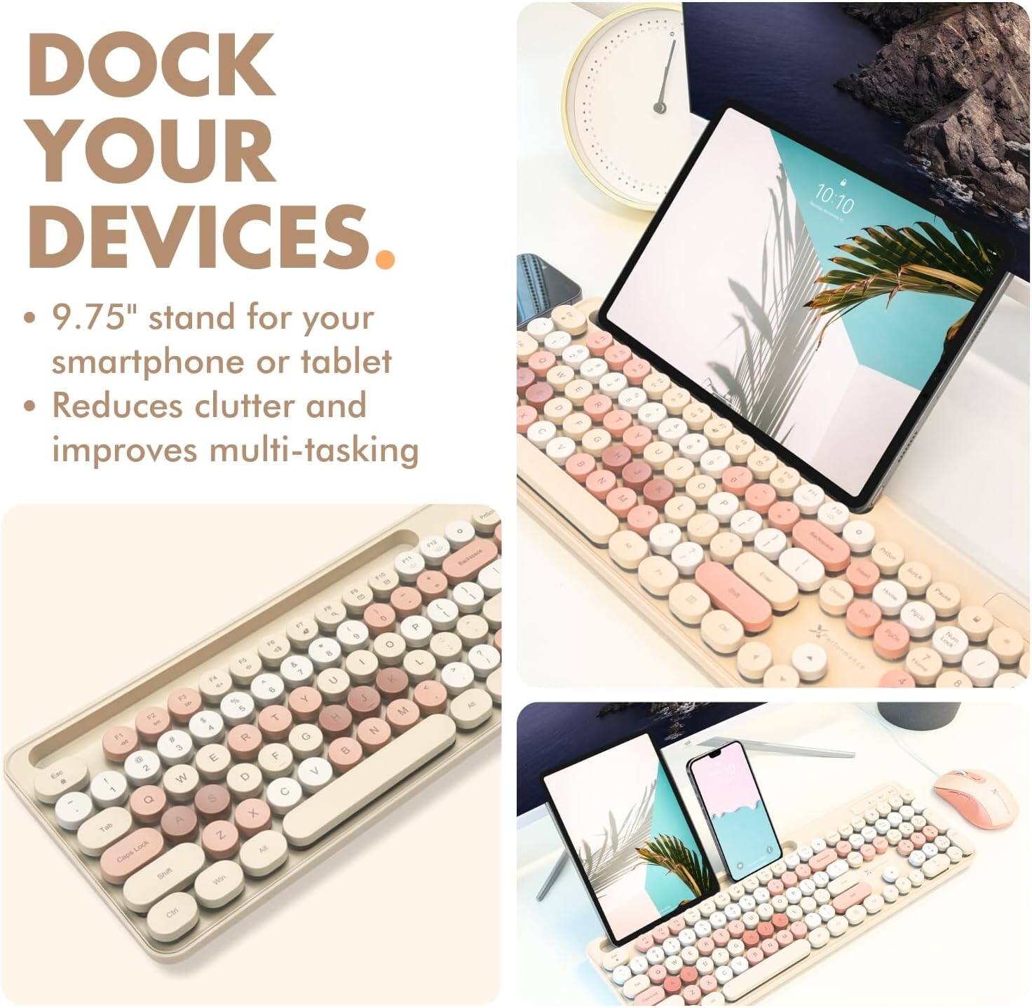 DOCK YOUR DEVICES.  
9.75" stand for your smartphone or tablet  
Reduces clutter and improves multi-tasking