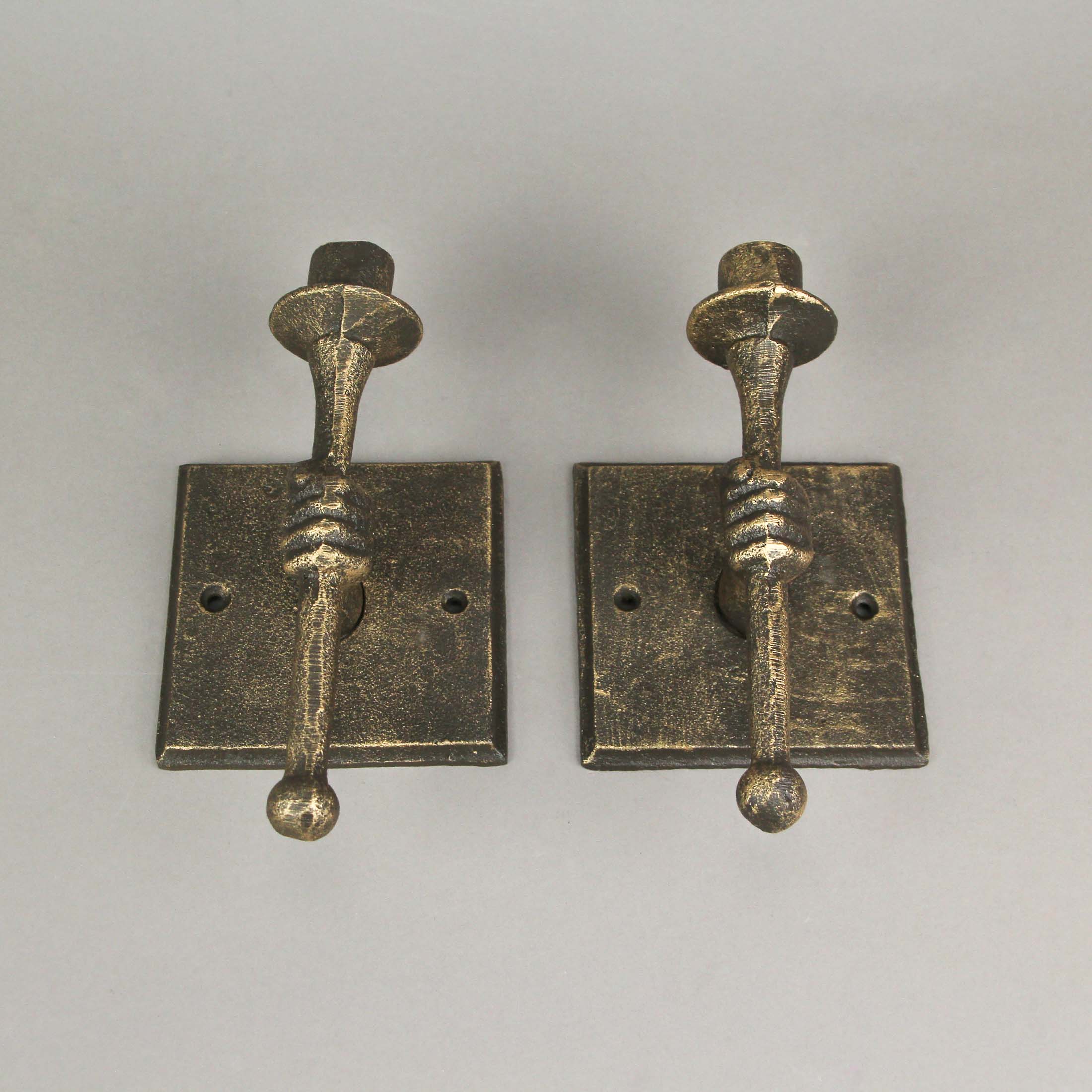 Alt View 4. Zeckos - Set of 2 Cast Iron Antique Bronze Finish Torchbearer Wall Sconce Candle Holders - Bronze.