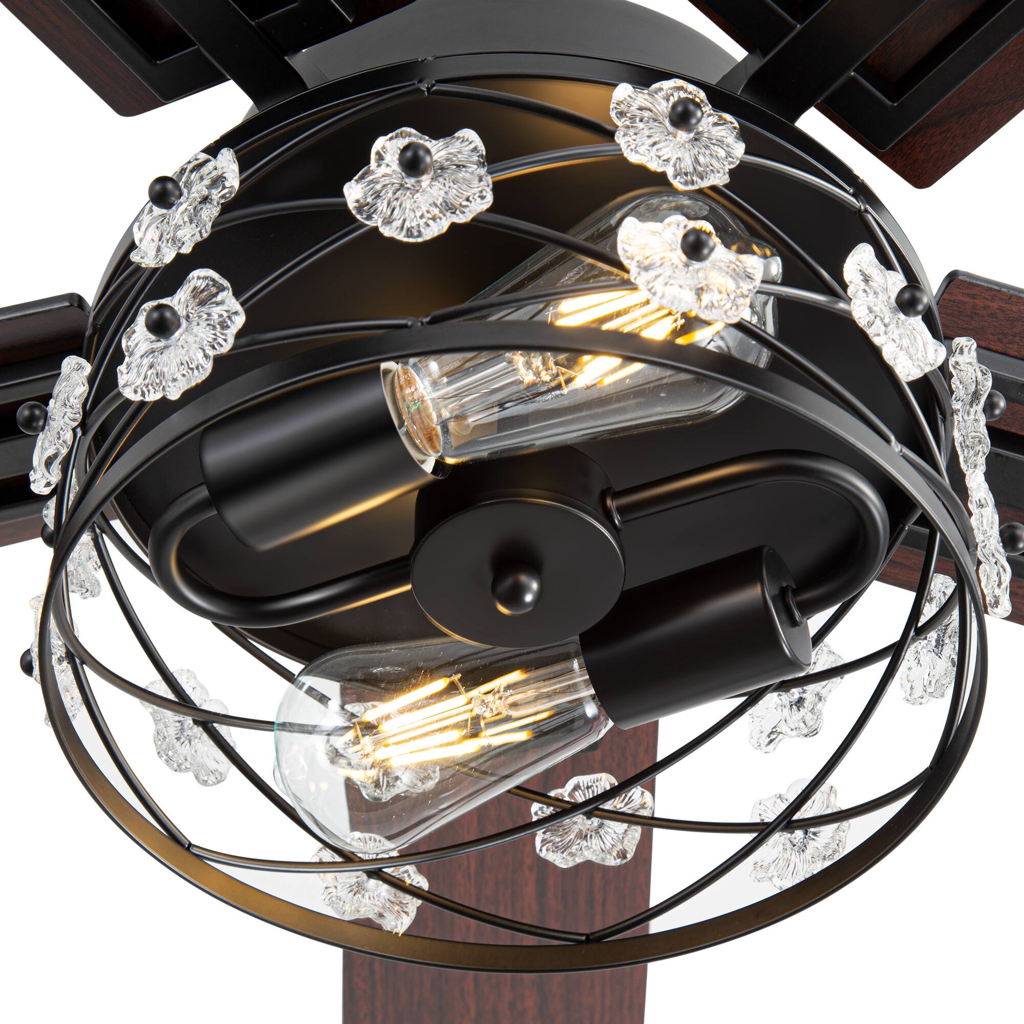 Alt View 10. Breezary - 52-Inch Indoor Ceiling Fan with Light Kit, 5 Plywood Dual-Finish Blades, DC Motor, 5/10'' Downrods, Remote, Glass Shade - Black and Dark Walnut.