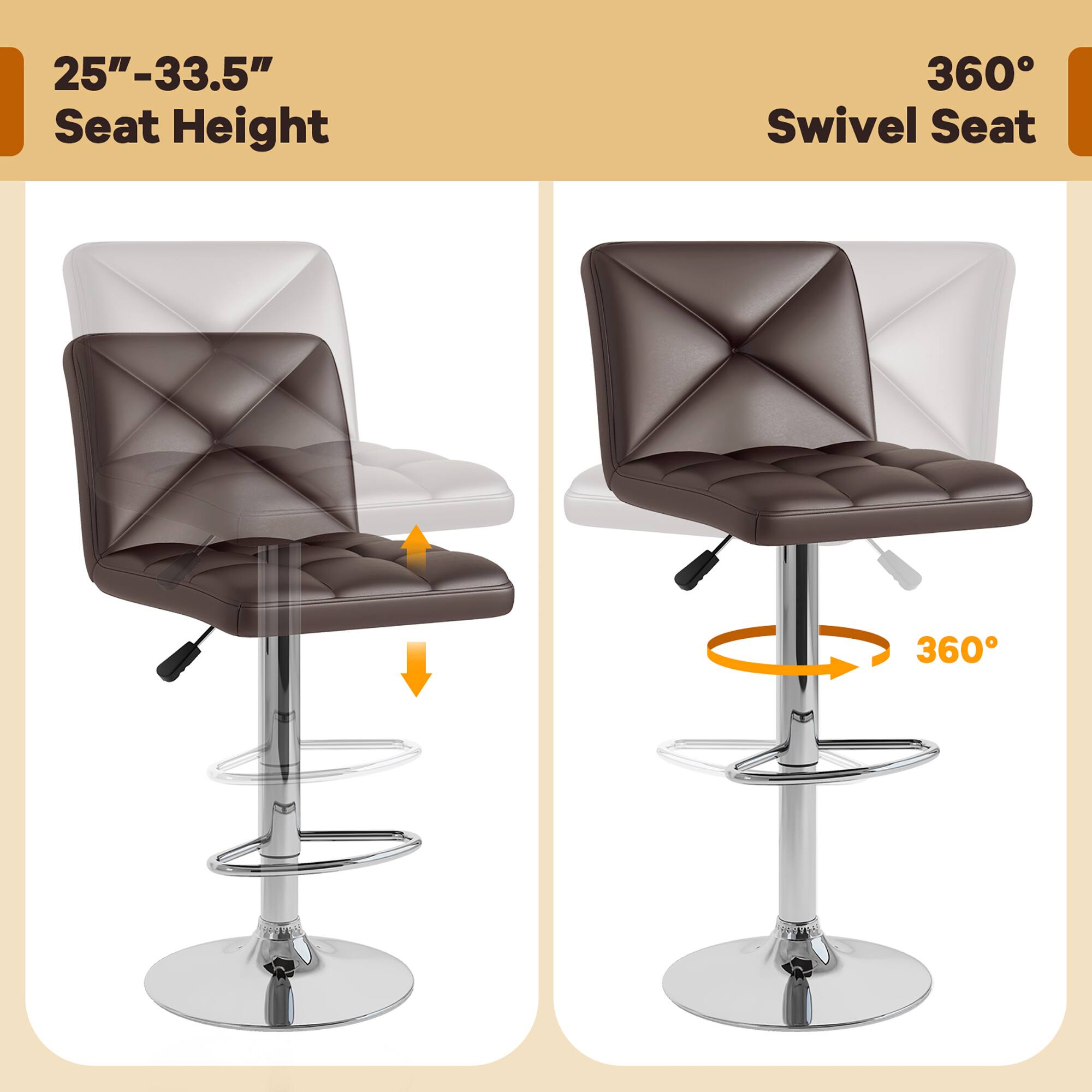 25"-33.5" Seat Height, 360° Swivel Seat, 360°