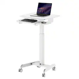 Mount-It! - Mobile Laptop Cart with Pull-Out Keyboard Tray, Height Adjustable Rolling Computer Workstation - White