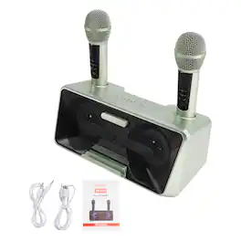 Topteng - 20W Portable Karaoke Speaker with 2 Wireless Mics - BT 5.0, 3000mAh Battery, for Outdoor/Home/Car Party - Green