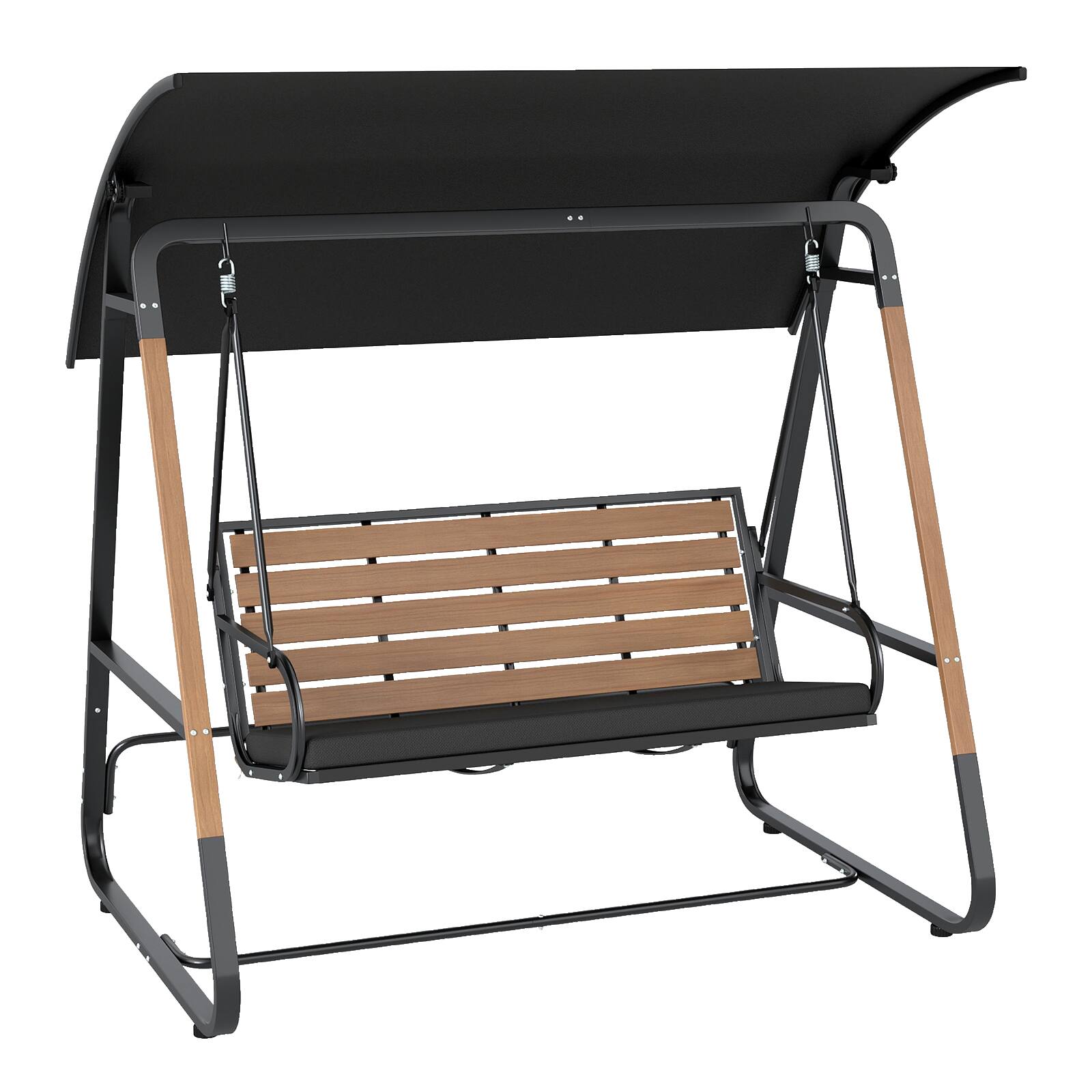 Alt View 1. Costway - Costway 3-Person Porch Swing, Outdoor Swing with Adjustable Canopy Removable Padded Cushion - Black + Brown.