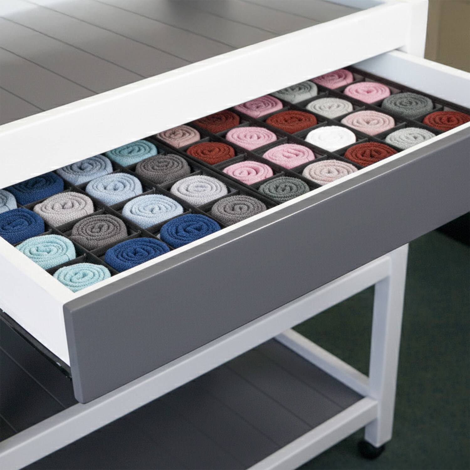 Angle. Garnen - Drawer Organizer Clothes Set of 4 Dresser Organizer Bins Divider for Socks Underwear Organizers Nursery Closet Organizer - Gray.