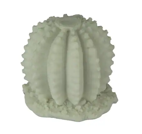 Front. Zeckos - White Sandstone Finish Ball Cactus Statue Small - White.