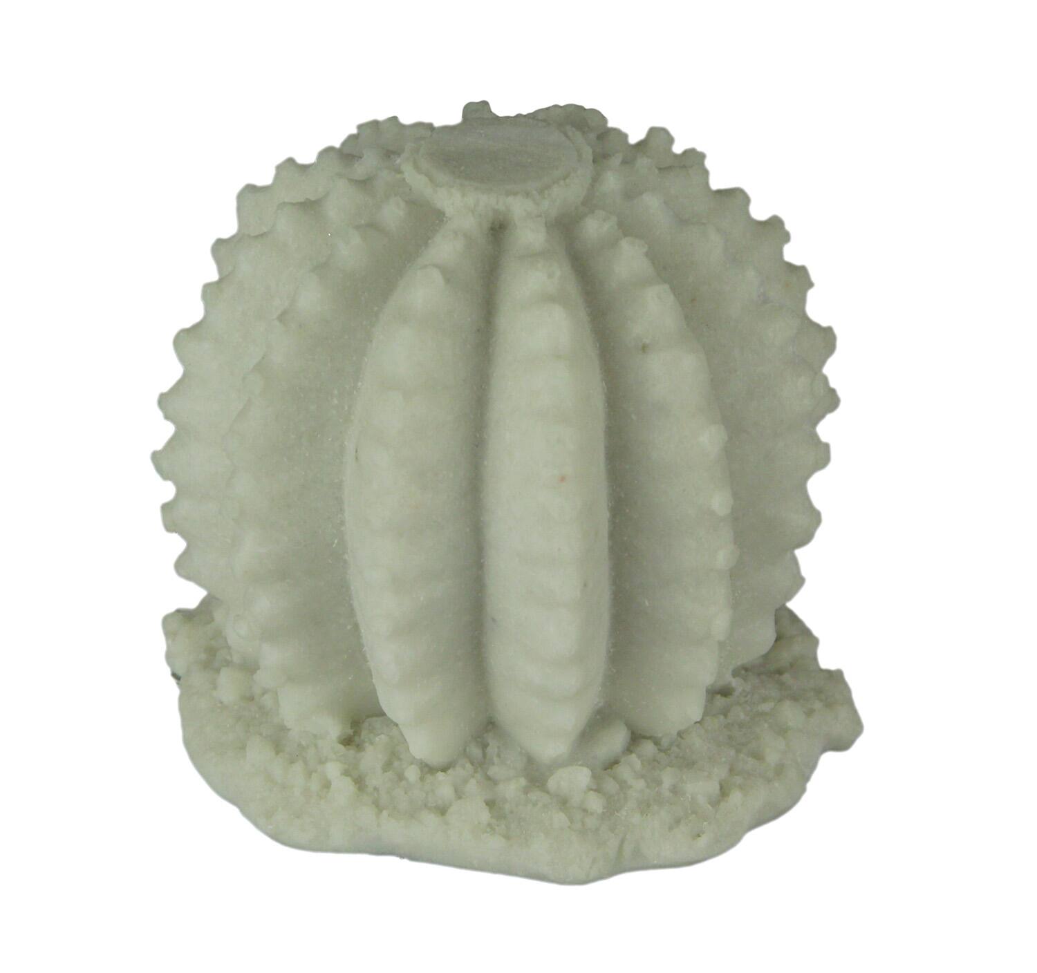 Front. Zeckos - White Sandstone Finish Ball Cactus Statue Small - White.