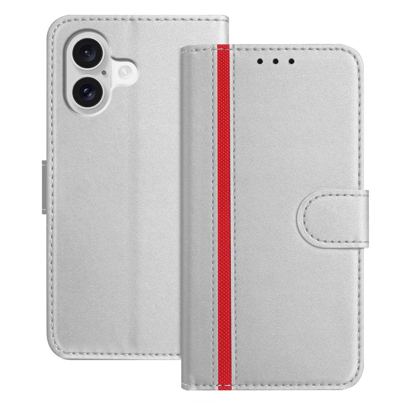 Front. Dteck - Slim Card Holder Case for Apple iPhone 17,PU Leather Magnetic Closure Shockproof TPU Inner Flip Wallet Cover - Silver.