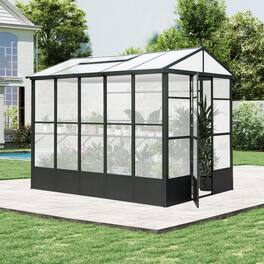Mondawe - 7.5x10FT Greenhouse, Polycarbonate with Auto Vent, Aluminum Frame - Dark Gray