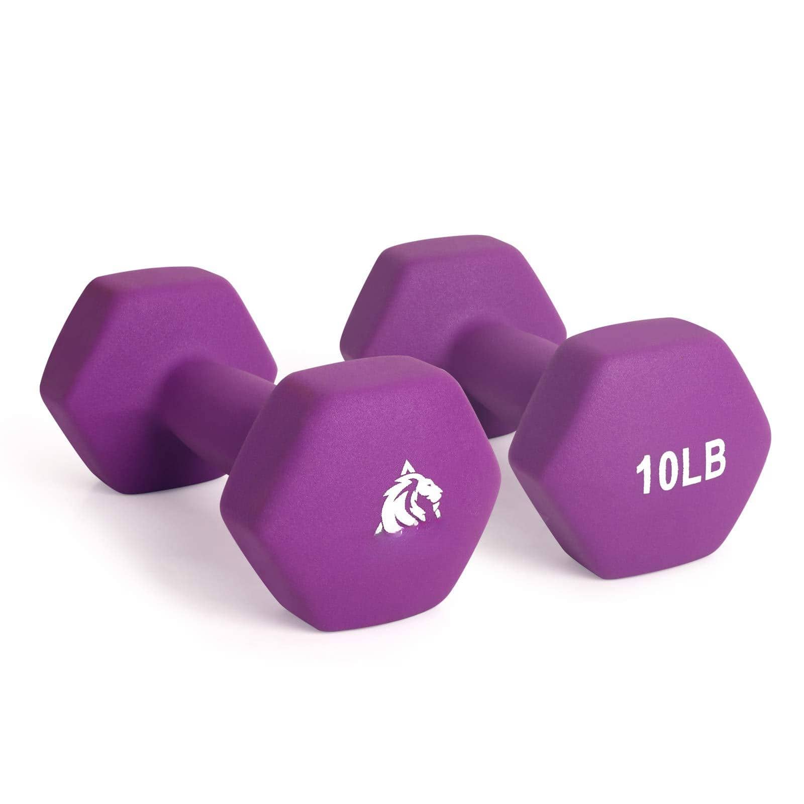 Hanke - Set Of 2 Neoprene Coated Dumbbell Hand Weights Anti slip And Anti roll Hex Dumbbells In Pair For Strength - Purple