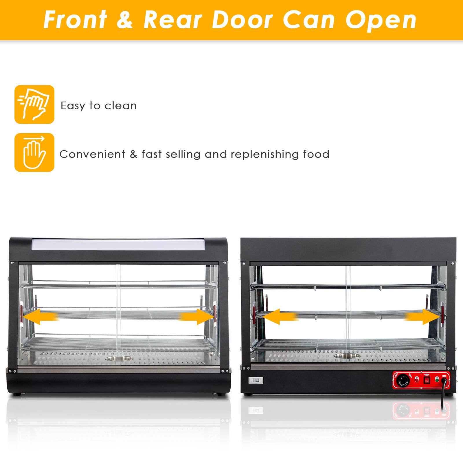 Front & Rear Door Can Open

- Easy to clean
- Convenient & fast selling and replenishing food