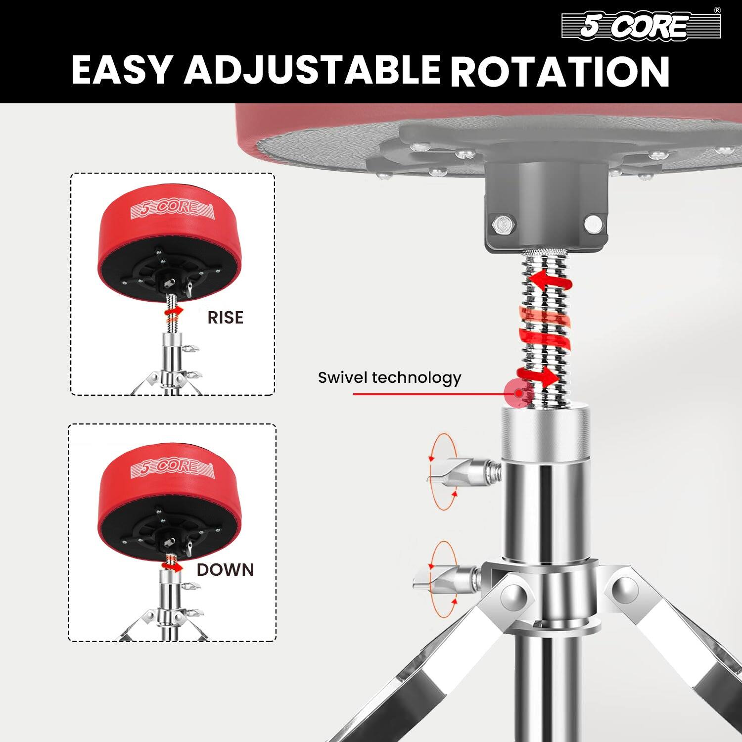 5 CORE

EASY ADJUSTABLE ROTATION

RISE

DOWN

Swivel technology