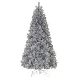 WELLFOR - 7ft Pre‑litHinged Artificial Christmas Tree with 807 Branch Tips &400 LED Lights, ‑Tinsel Xmas Tree - Silver