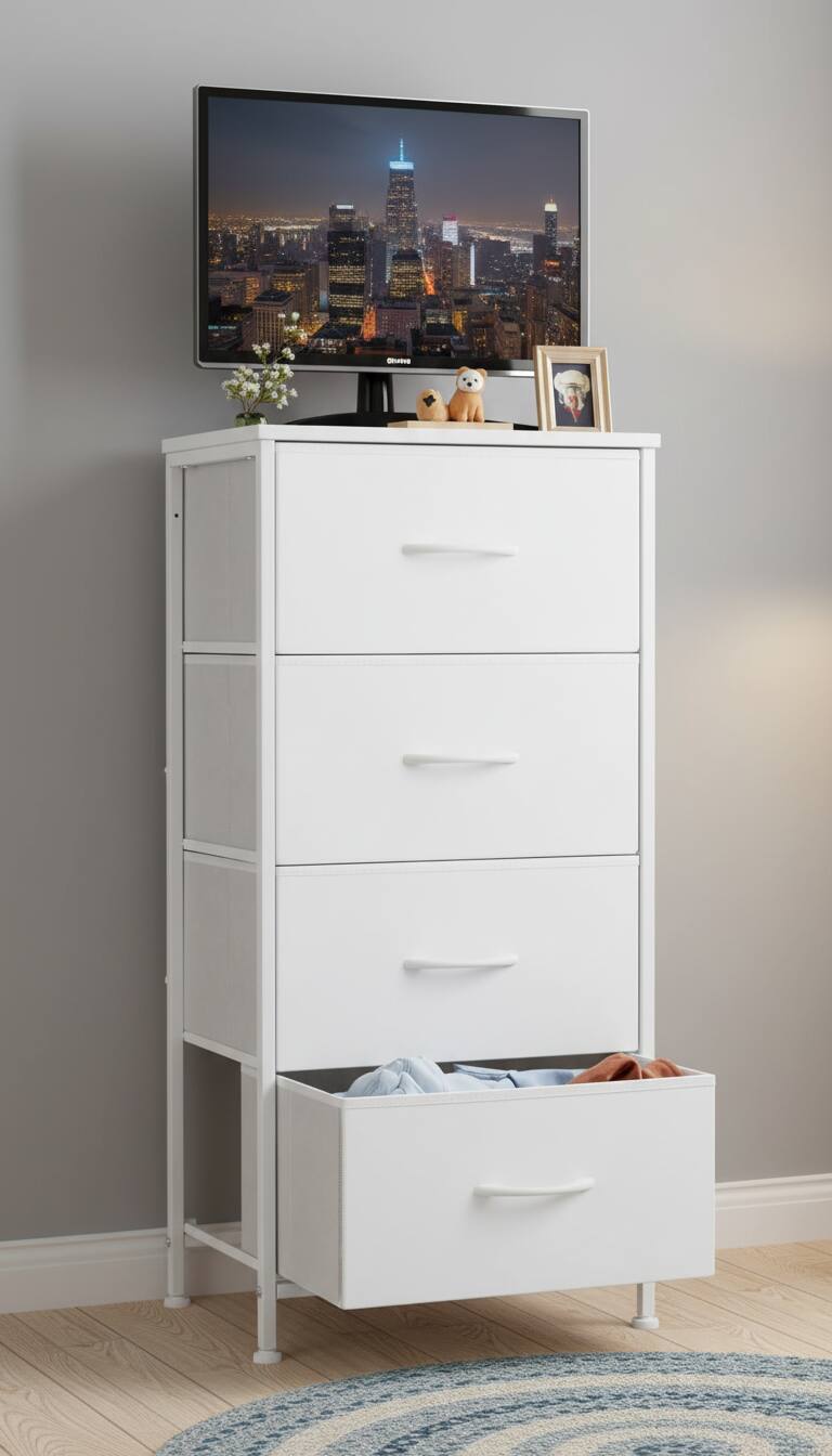 Alt View 6. AOITUN - Modern 4 Drawer Fabric Dresser, Chest of Drawer Organizer Storage Cabinet for Bedroom Clothes Closet, Entryway - White.