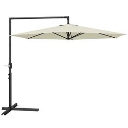 Outsunny - 9.5FT Offset Patio Umbrella with Crank, Cross Base and Air Vent, Round Hanging Cantilever Umbrella - Beige