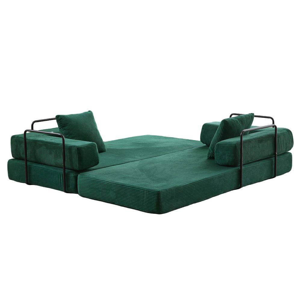Alt View 2. Kadyn - Floor Couch Bed, Convertible Corduroy Fabric Sofa with Pillow Back Support, Compression Lounge Sleeper, Dark Green - Green.